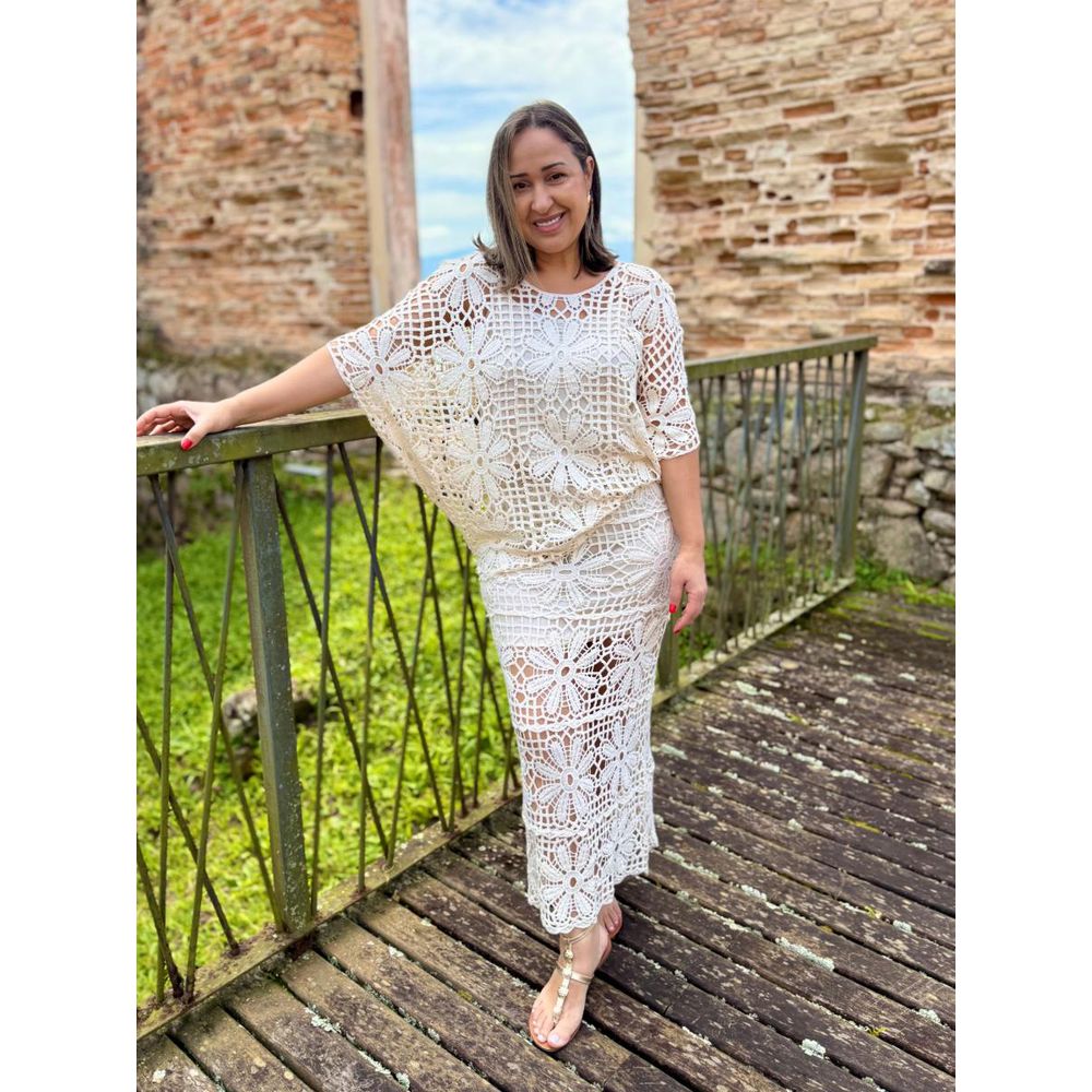 Blusa Manga 3/4 Crochê REF:IM21038