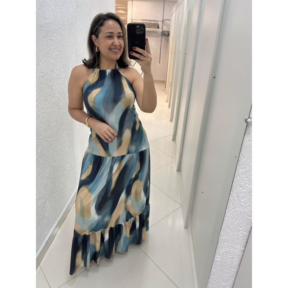 Vestido Estampado Frente Única Longo Com Babado REF:3251