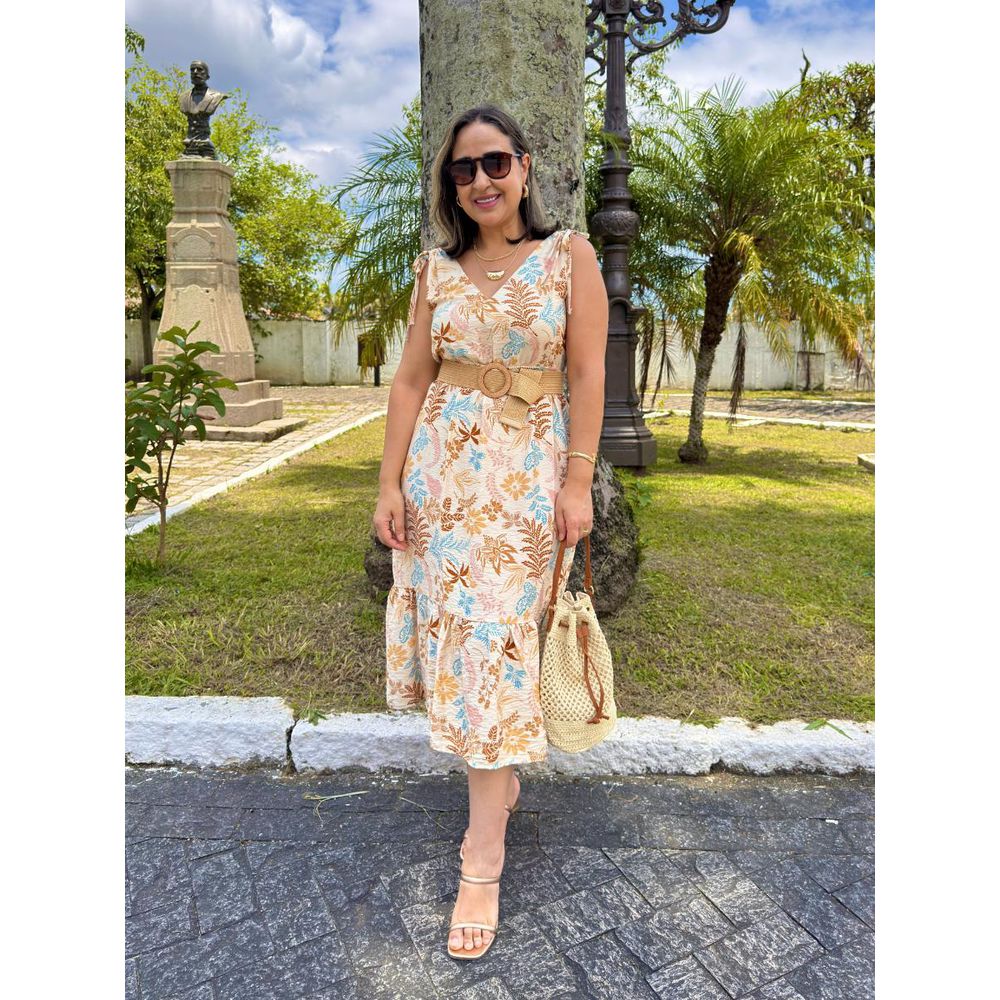 Vestido Regata Estampado Midi Com Babado Crepe REF:213155
