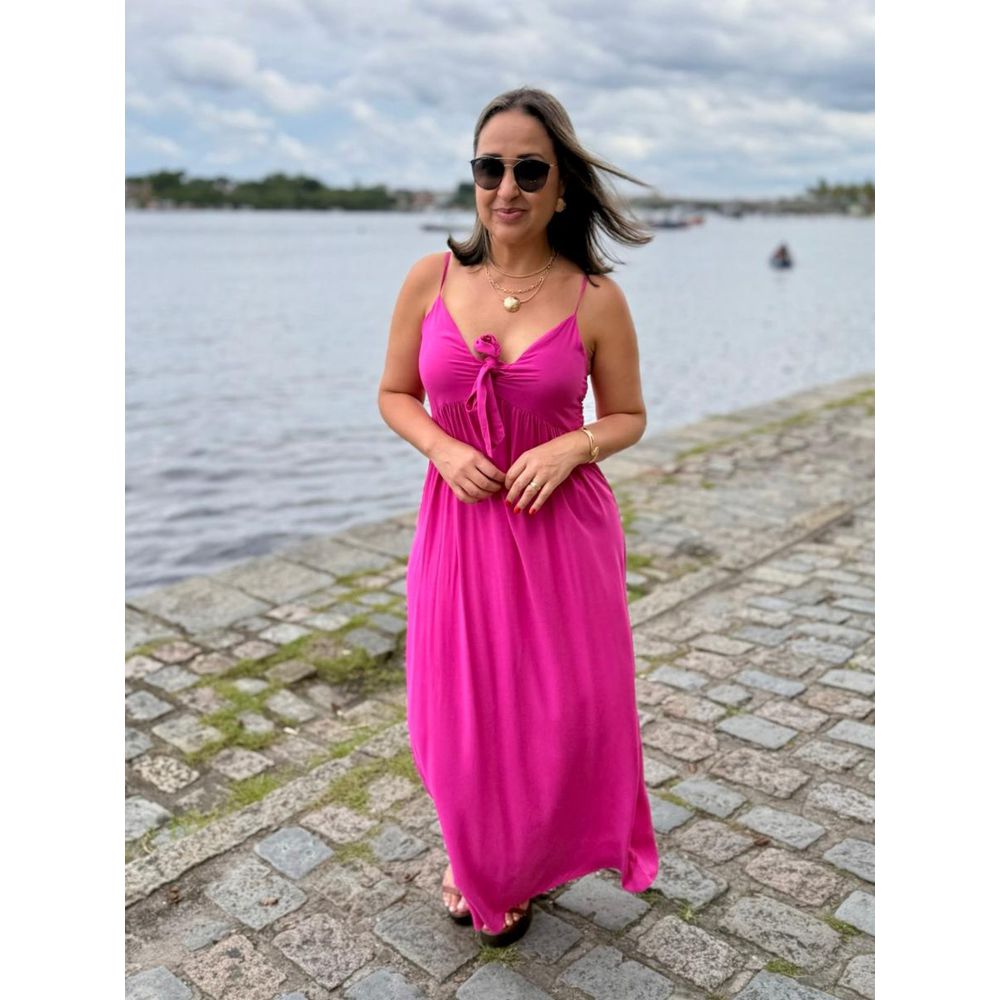 Vestido Alcinha Longo Viscose Com Laço REF:230337