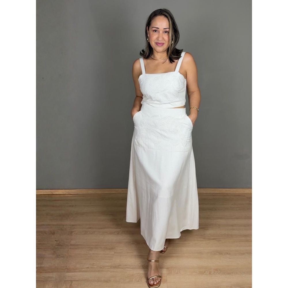 Conjunto Top e Saia Midi Com Bordado REF:YX105
