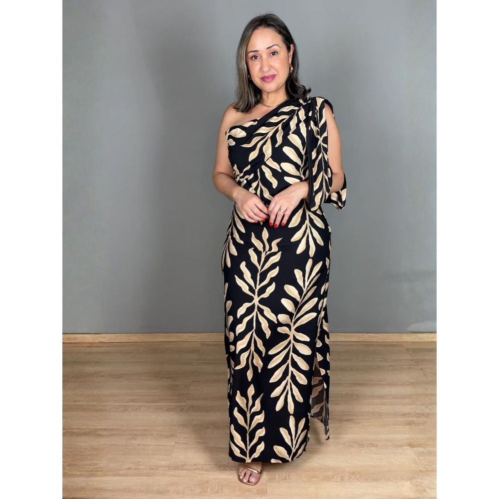 Vestido Estampado Nula Manga Maxi Com Laço REF:JX206