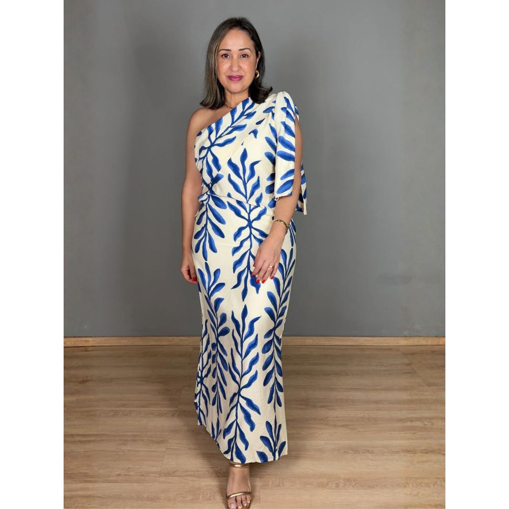 Vestido Estampado Nula Manga Maxi Com Laço REF:JX206