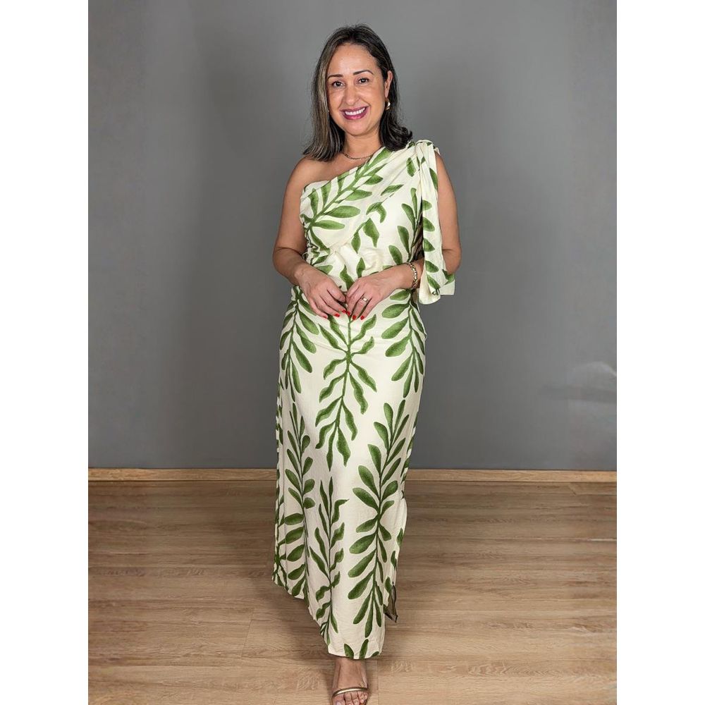 Vestido Estampado Nula Manga Maxi Com Laço REF:JX206