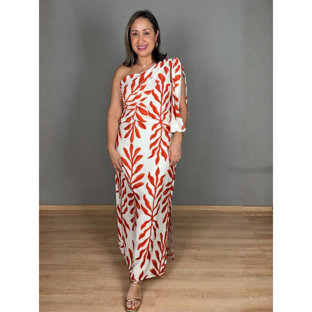 Vestido Estampado Nula Manga Maxi Com Laço REF:JX206