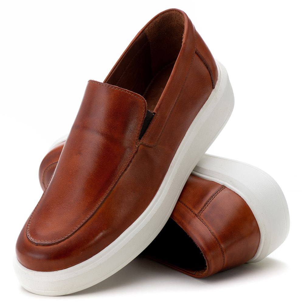 5513 Slip On Masculino Em Couro Milano Castor - Private Label