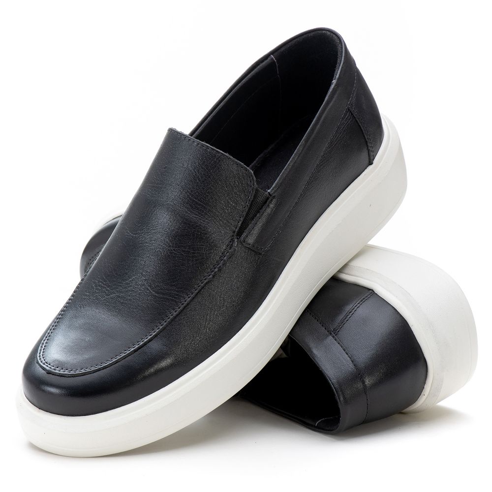 5513 Slip On Masculino Em Couro Milano Preto - Private Label