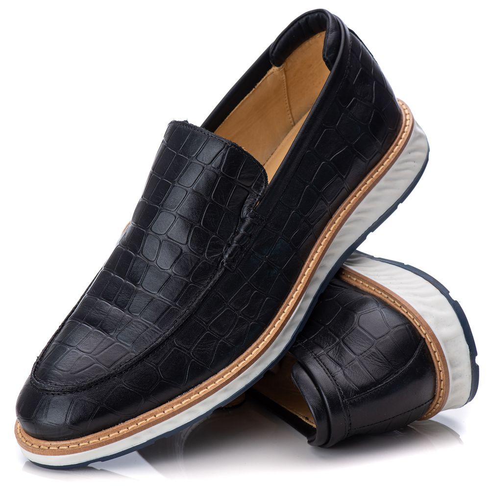 Loafer Elite Couro Premium Croco Preto - Private Label