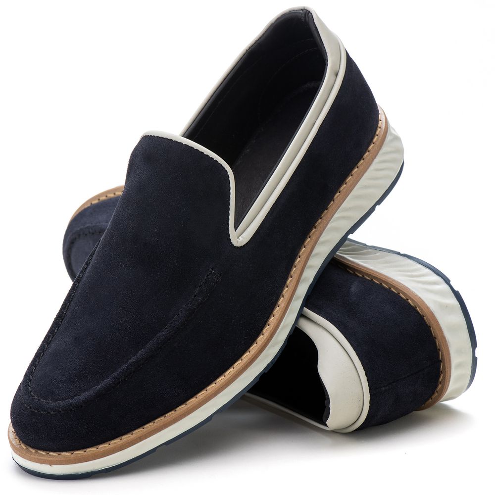 Sapato Masculino Elite Couro Premium Camurça Marin... - Private Label