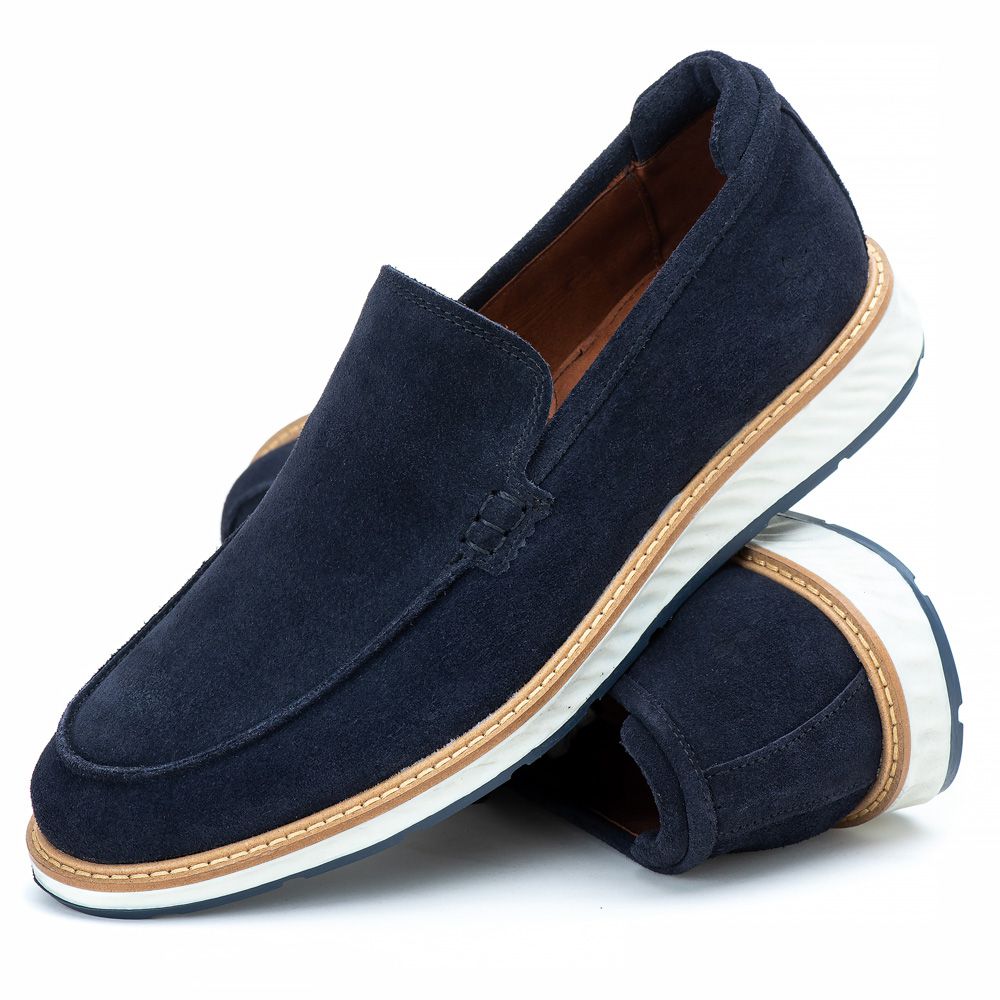 Loafer Elite Couro Premium Camurça Marinho - Private Label