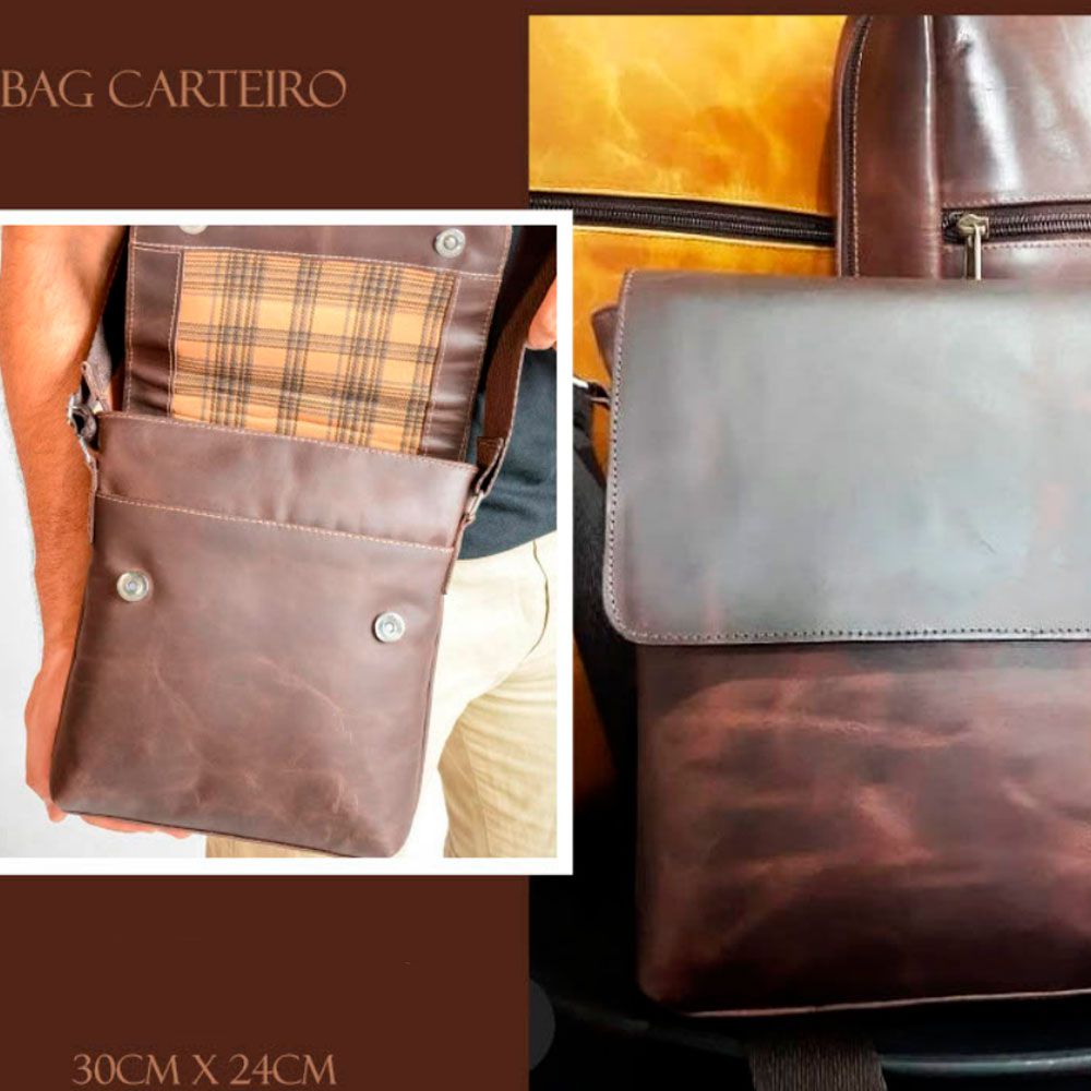 BAG CARTEIRO 30X24 CM (CORES PRETO, CAFE E CASTOR) - Private Label