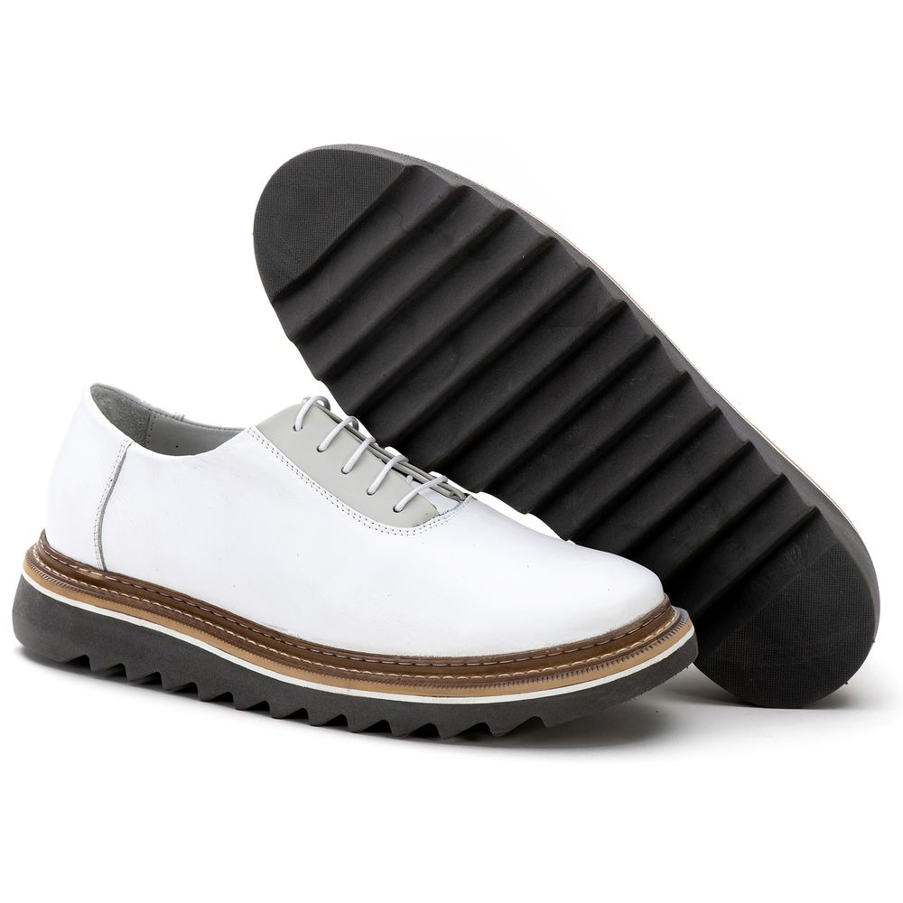 Sapato Masculino Tratorado Em Couro Roma Branco Off White Mr