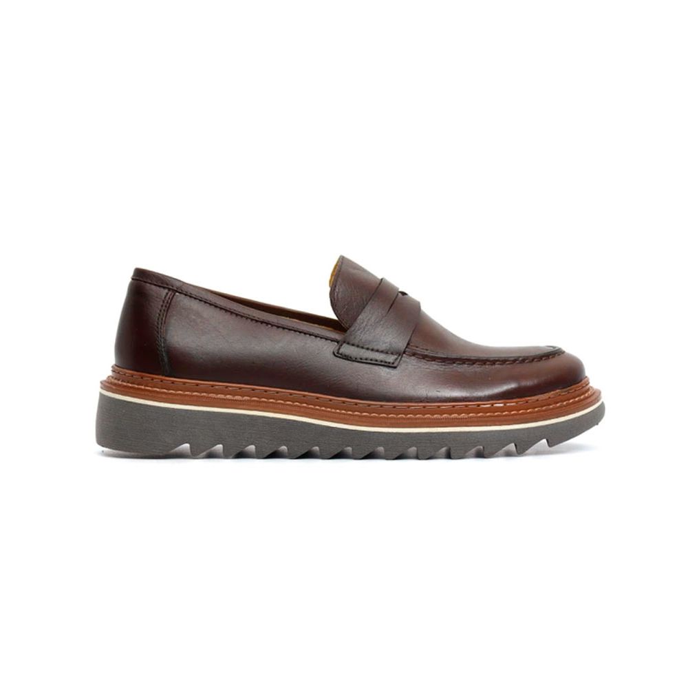 Sapato Masculino Loafer Tratorado Couro Roma Premium Liso Cafe