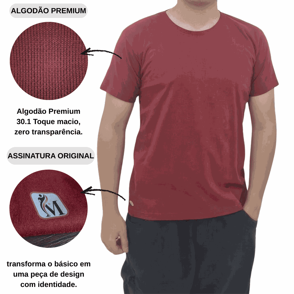 Camiseta Bordô Lisa Unissex - 100% Algodão - 11081... - MUNDO IMPAR