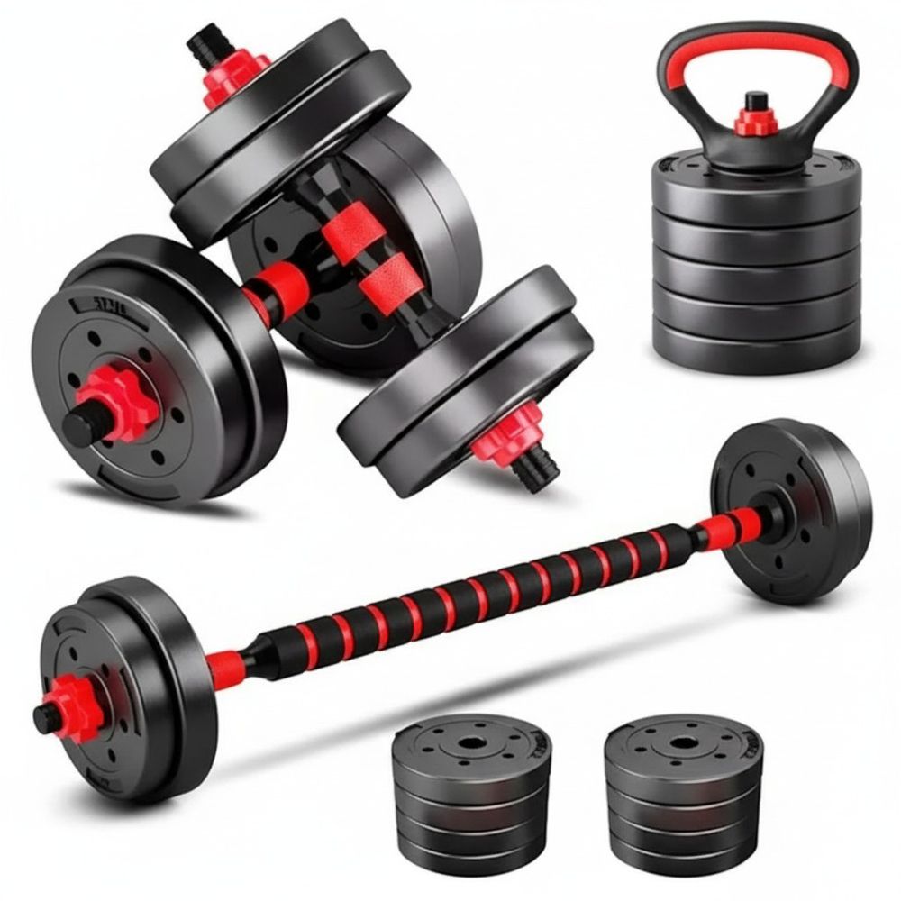 Kit Halteres Barra Anilha Peso Ajustável Dumbbells, Barras e Kettelebell Para Musculação - 6 Em 1 Consport Copia