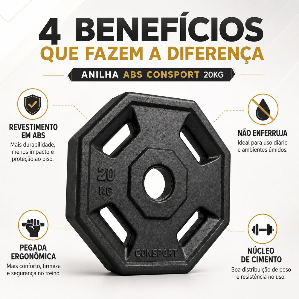 Anilha 20kg Consport Revestida em ABS Peso Academia Treino Musculação