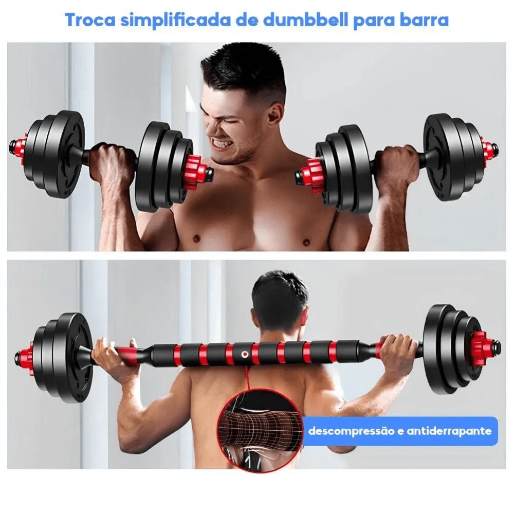 Kit Banqueta e Kit Halteres Barra Kettlebell dumbell pesos e Cavalete - Consport