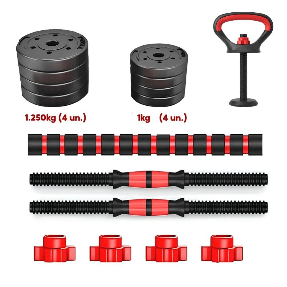Kit Banqueta e Kit Halteres Barra Kettlebell dumbell pesos e Cavalete - Consport