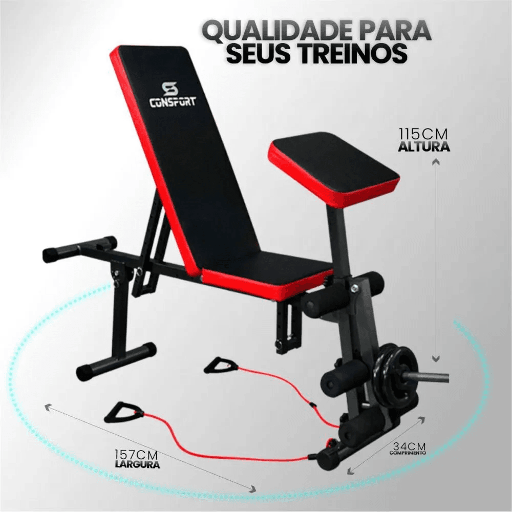 Banco Banqueta de Exercícios Supino Livre Regulável Musculação 7x1 - Consport