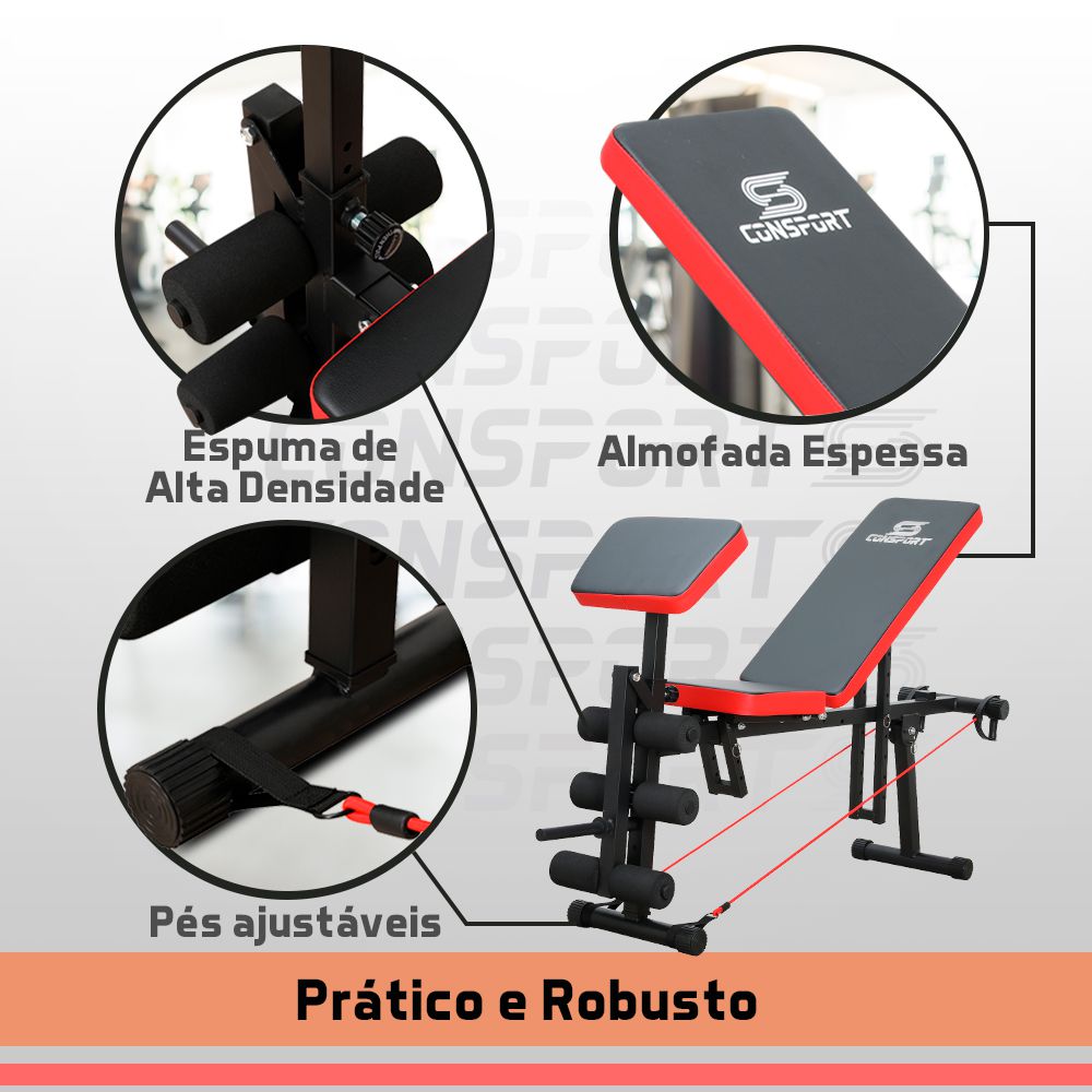 Banco Banqueta de Exercícios Supino Livre Regulável Musculação 7x1 - Consport