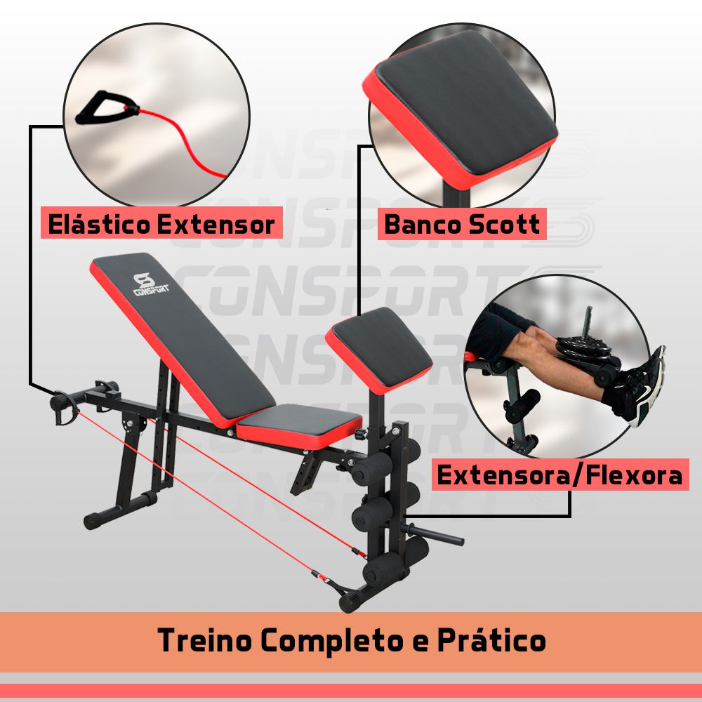 Banco Banqueta de Exercícios Supino Livre Regulável Musculação 7x1 - Consport