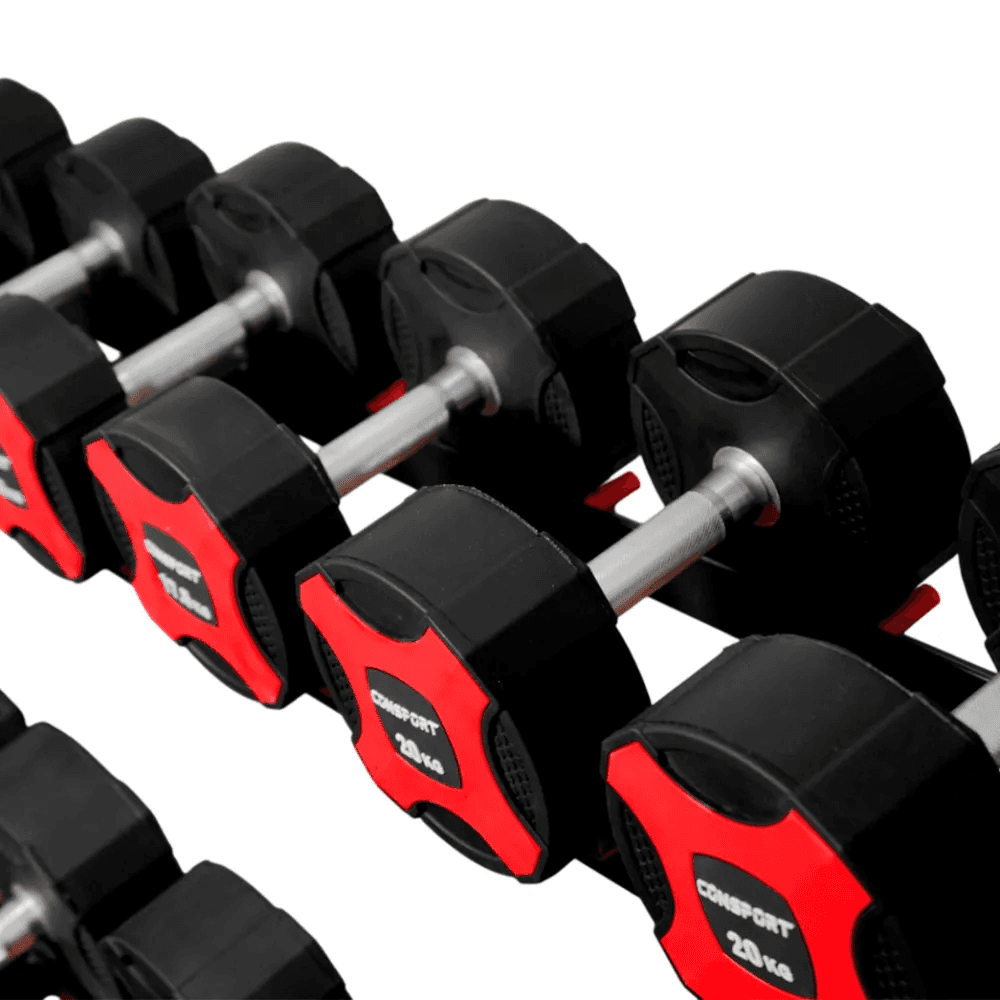 Kit Dumbbell P.U com Pegada em Aço Revestido com Cromo Recartilhado 12,5 Kg à 30 Kg - Consport com Suporte
