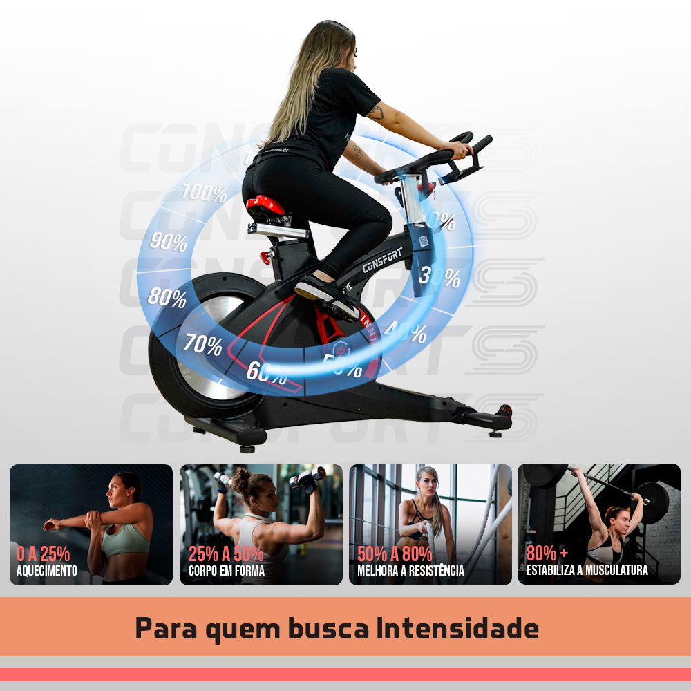 Bicicleta Spinning Profissional S-500 - Consport com 11 Níveis de Resistência