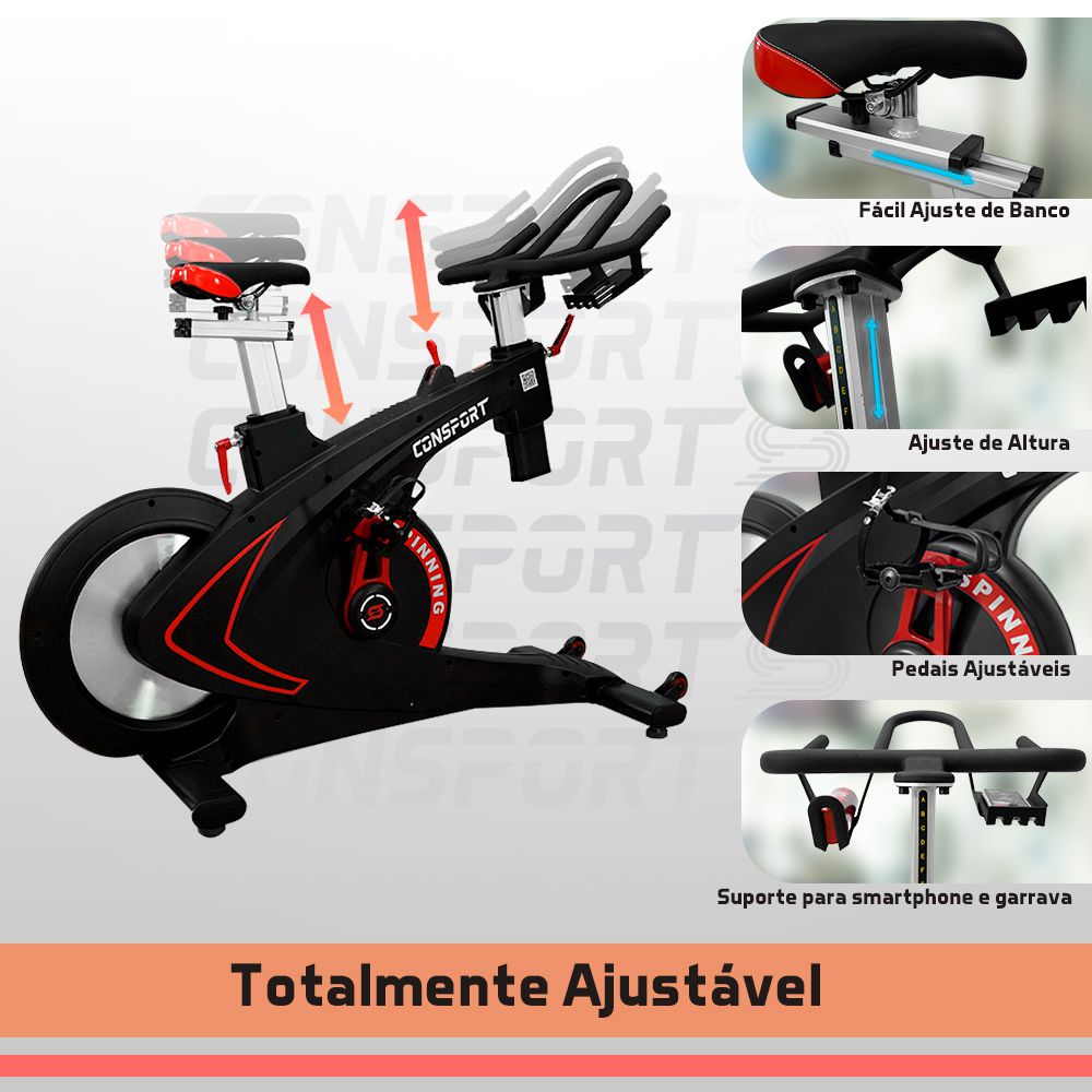 Bicicleta Spinning Profissional S-500 - Consport com 11 Níveis de Resistência