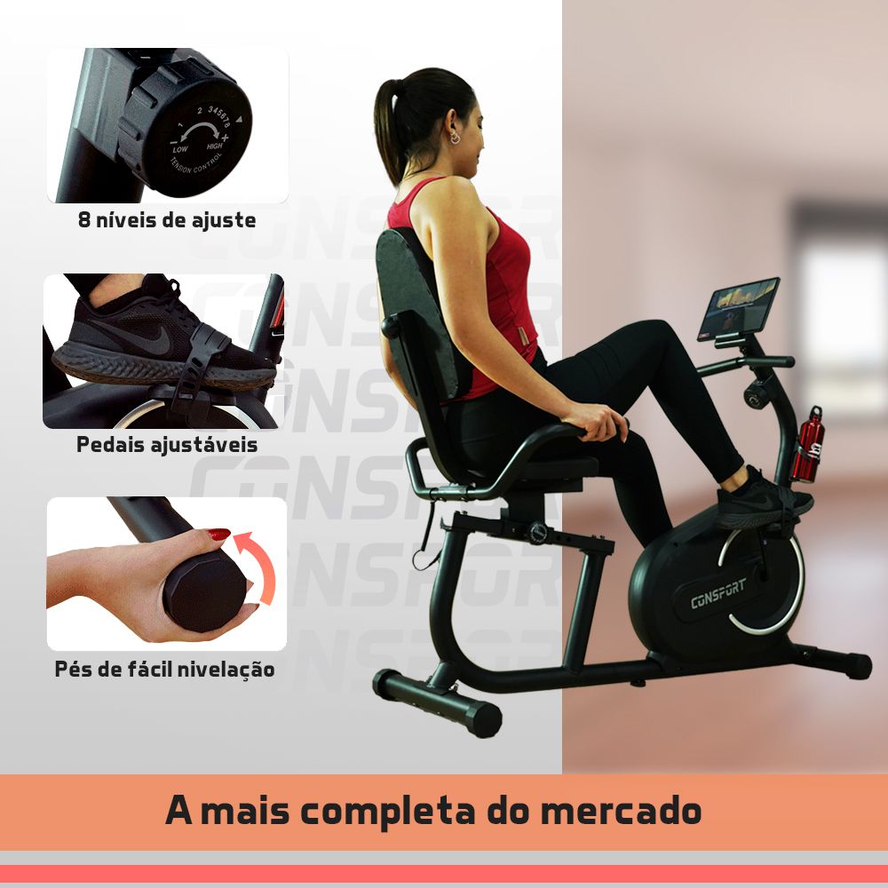 Bicicleta Ergométrica Horizontal H-1000 - Consport Connect Preta 