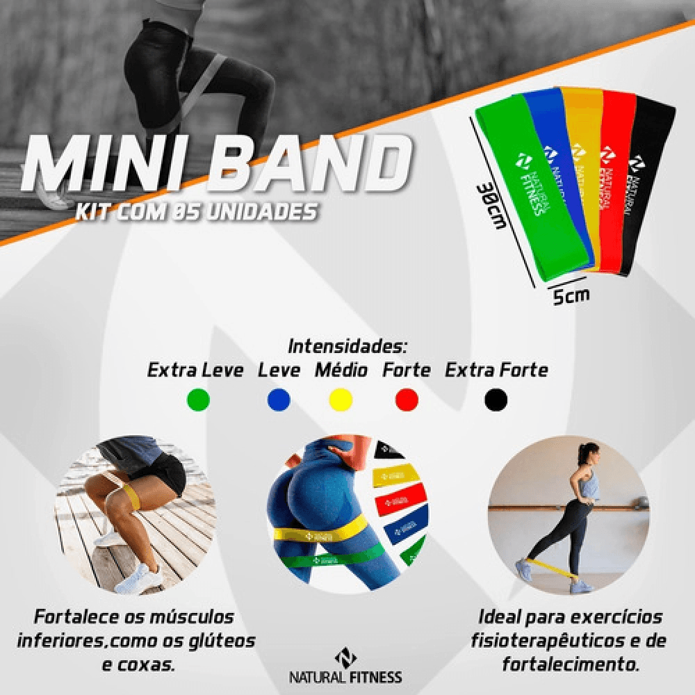 Kit 5 Elásticos Mini Band Faixa De Exercícios