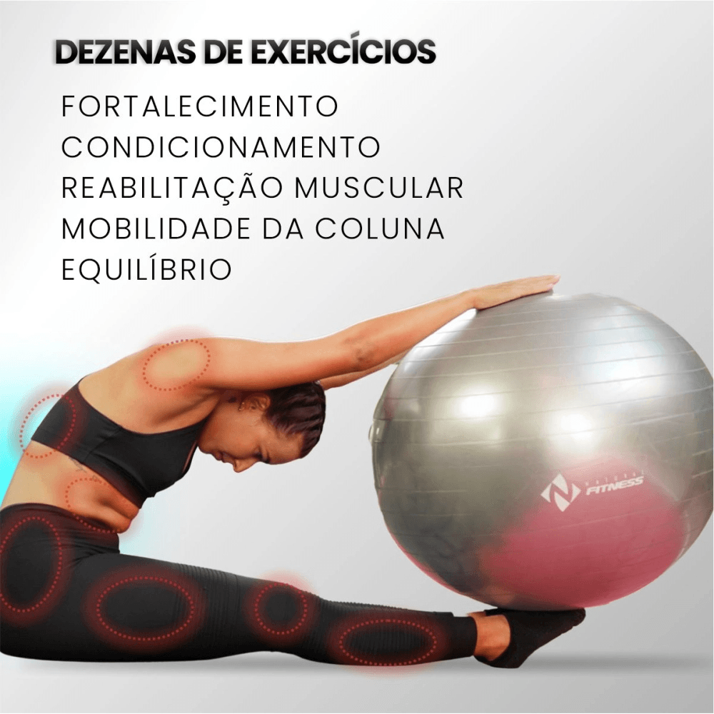 Bola Suíça para Pilates e Ginástica - 65cm - Cinza