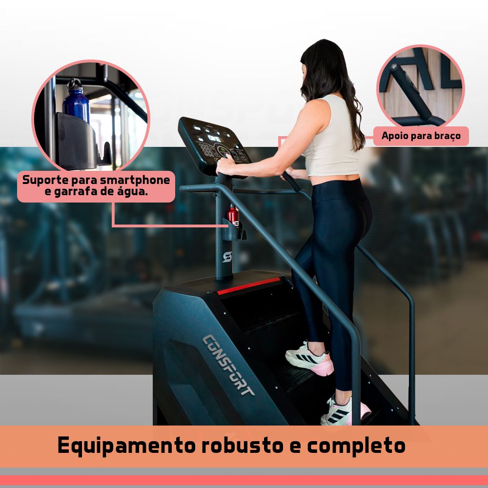 Simulador de Escada Profissional Consport para Academia com Painel Digital e Apoio Anatômico
