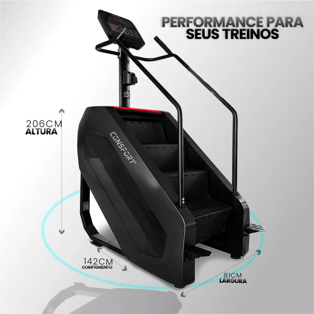 Simulador de Escada Profissional Consport para Academia com Painel Digital e Apoio Anatômico