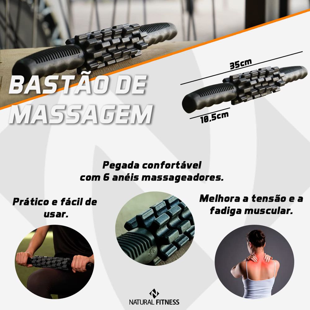 Bastão de Massagem e Liberação Miofascial Pequeno - Naturalfitness Preto 