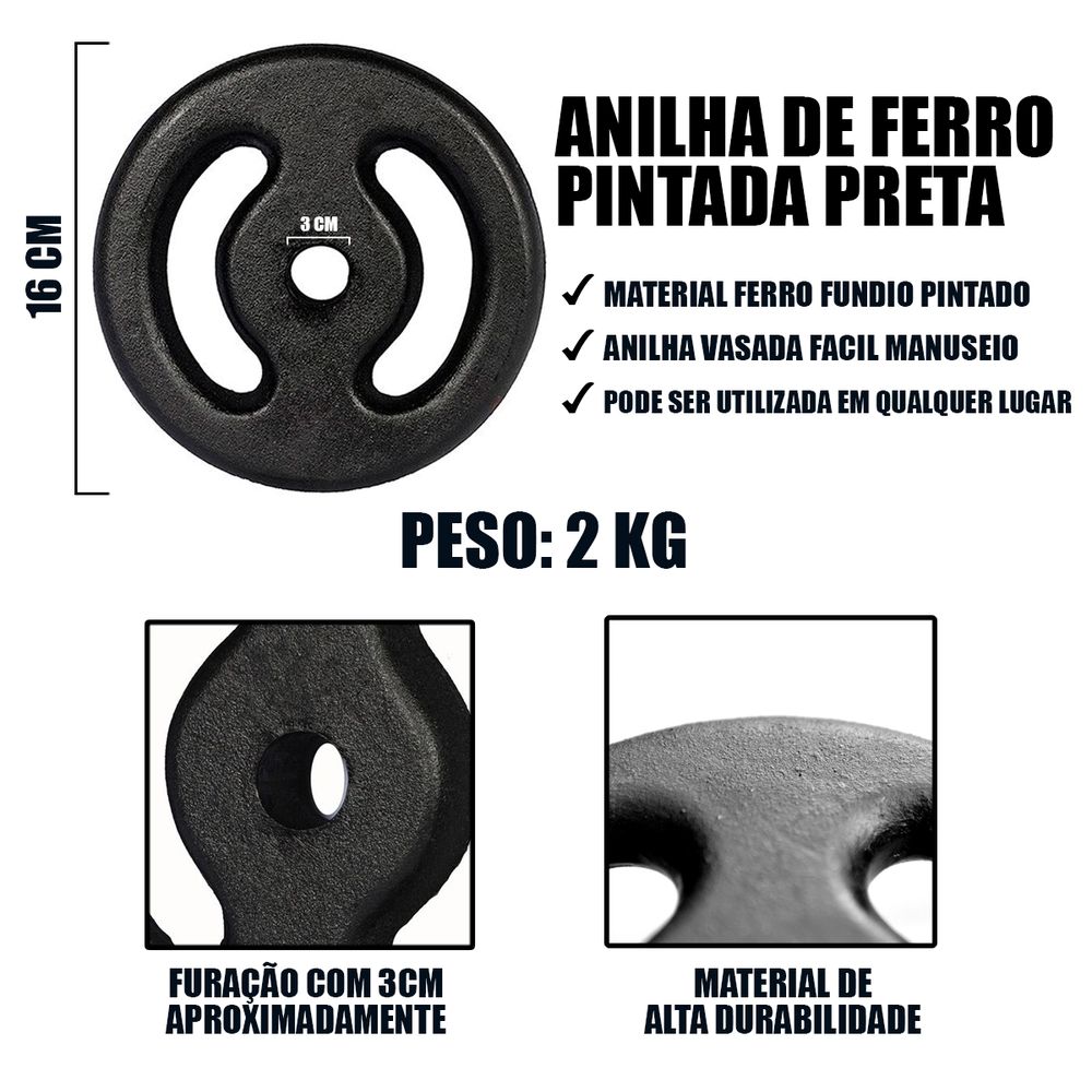 Anilha de Ferro Fundido Vazada 2kg - Naturalfitness 