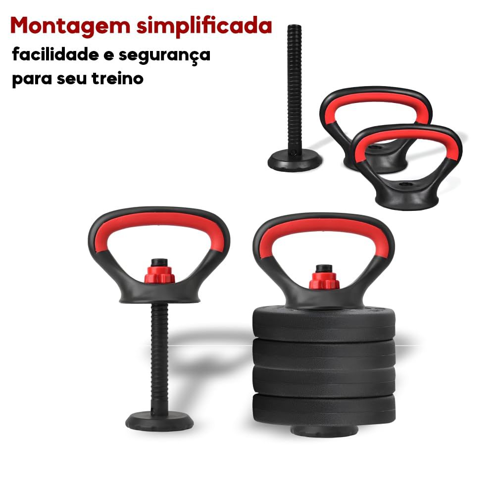 Kit 6 em 1 - Dumbbells, Barras e Kettlebell
