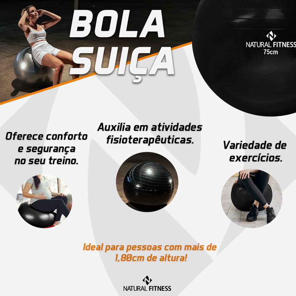 Kit Bola de Pilates Bola Suiça 75cm