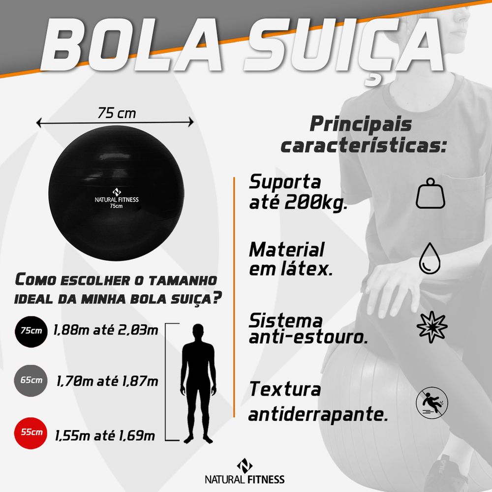 Kit Bola de Pilates Bola Suiça 75cm