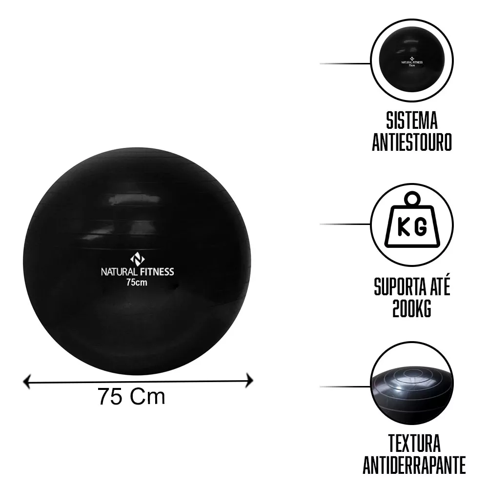 Kit Bola de Pilates Bola Suiça 75cm