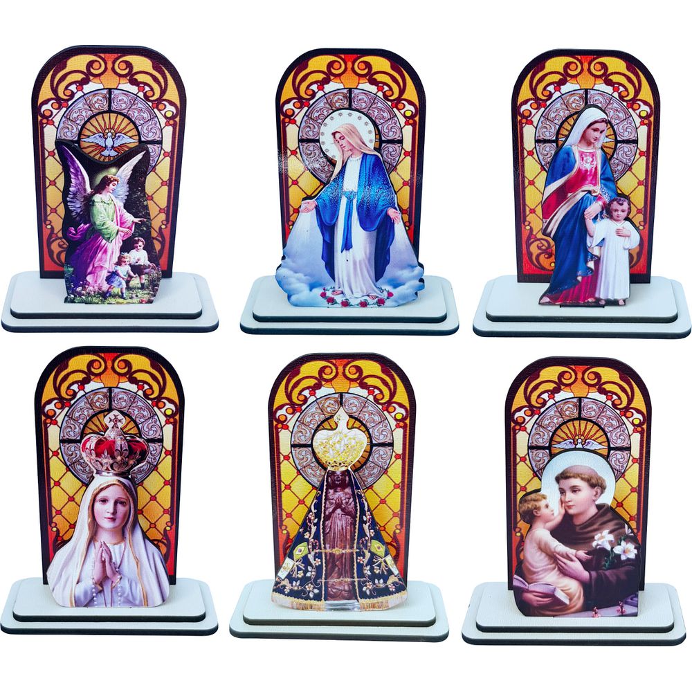 Enfeite Vitral MDF Com Santos 10,5cm