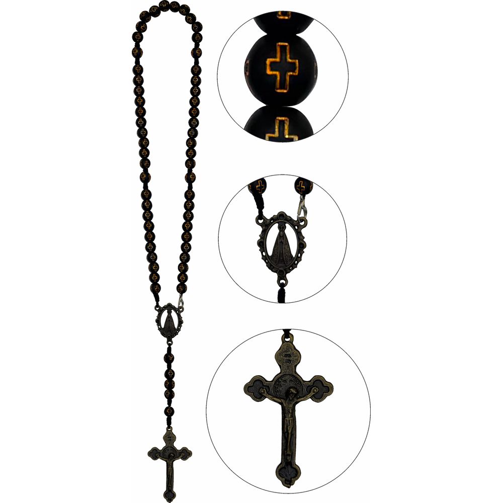 TERÇO PESCOÇO 7MM PRETO NOSSA SENHORA APARECIDA