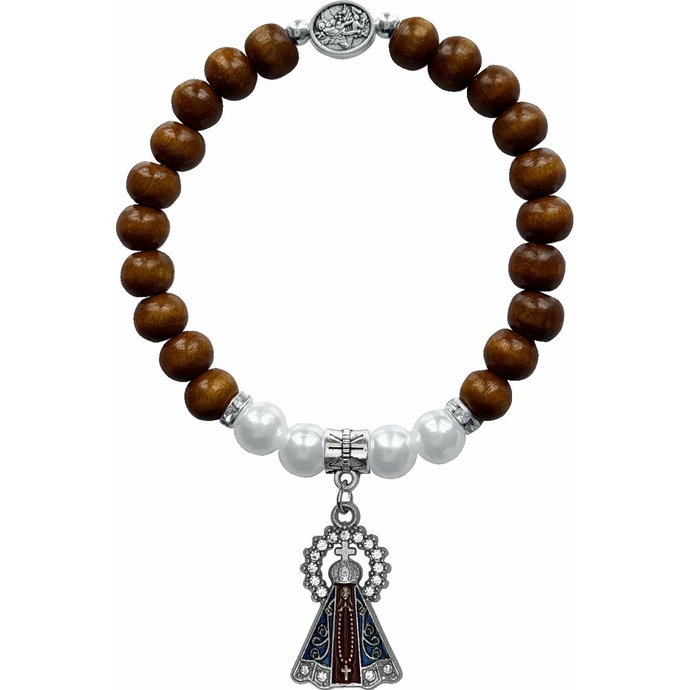 Pulseira Madeira Com Pérola Ns Aparecida
