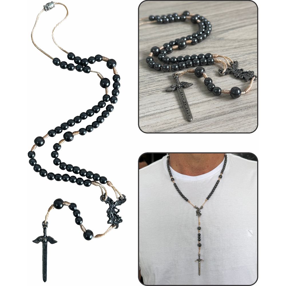 Terço Pescoço Hematita São Miguel