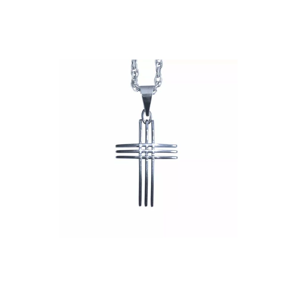 Corrente Com Crucifixo Aço Inox 3 Lâminas