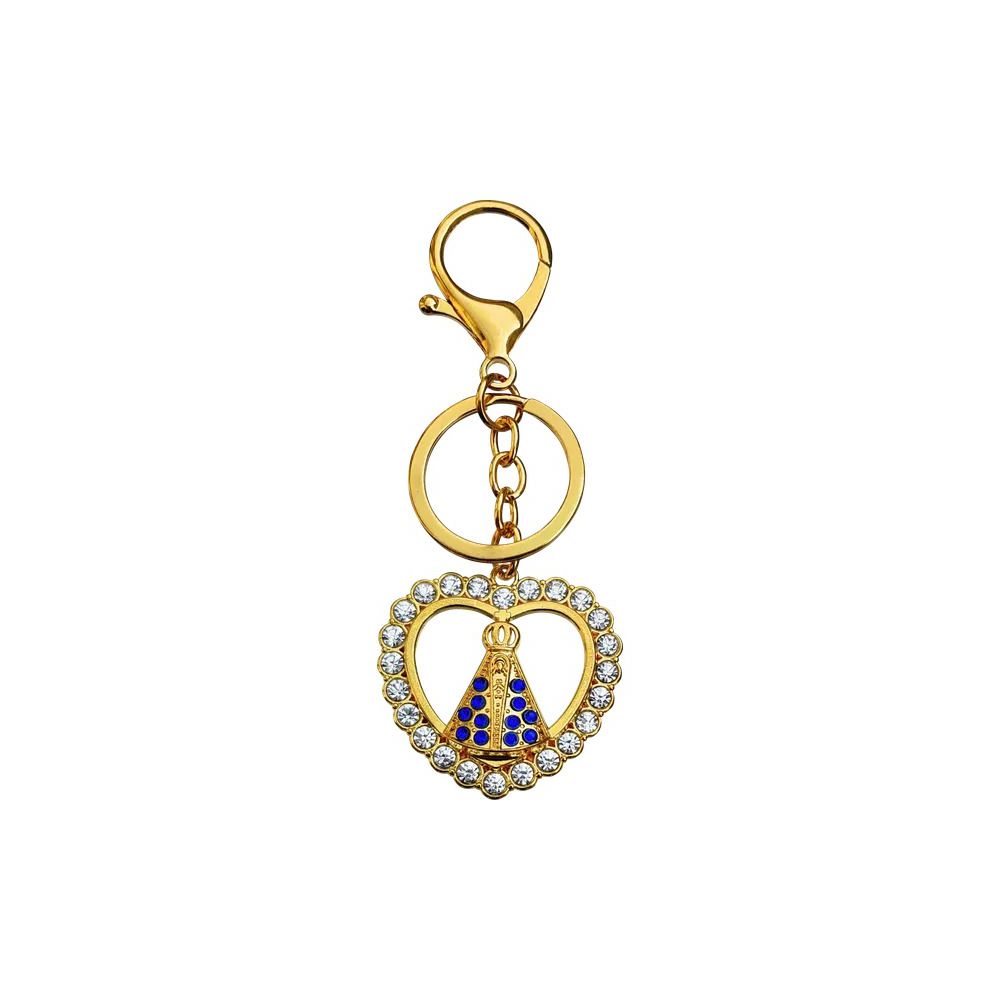 Chaveiro Nossa Senhora Aparecida Coração Com Strass Importado