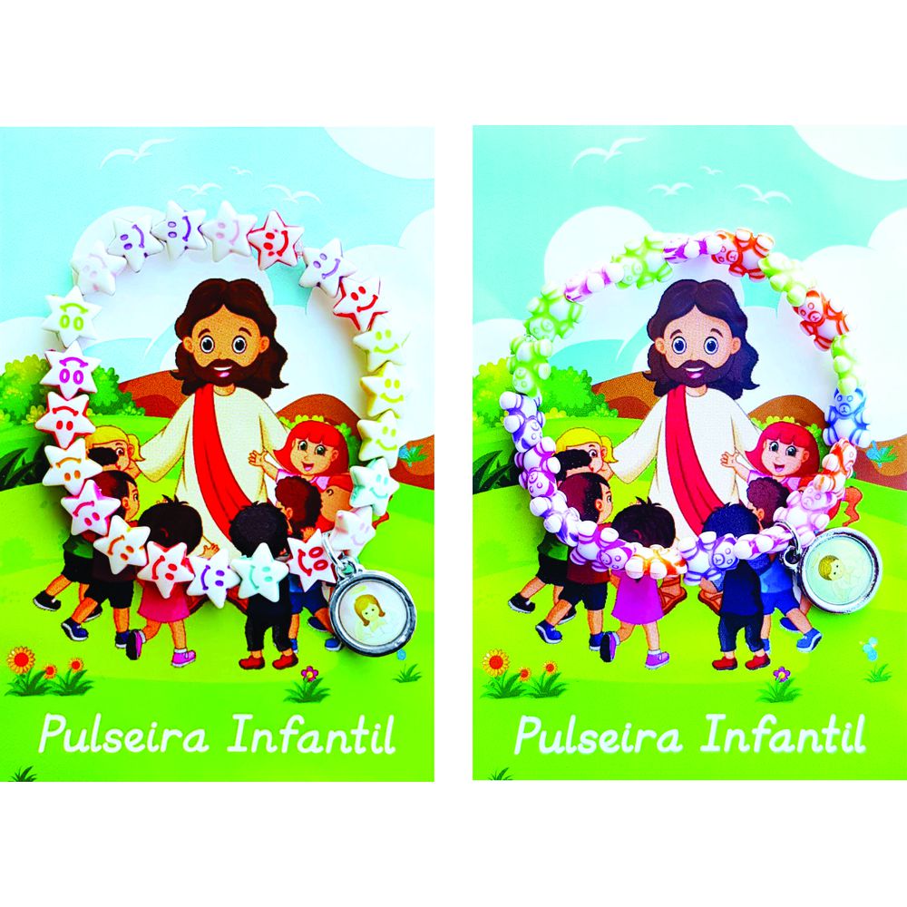 PULSEIRA INFANTIL COM MEDALHA E ORAÇÃO