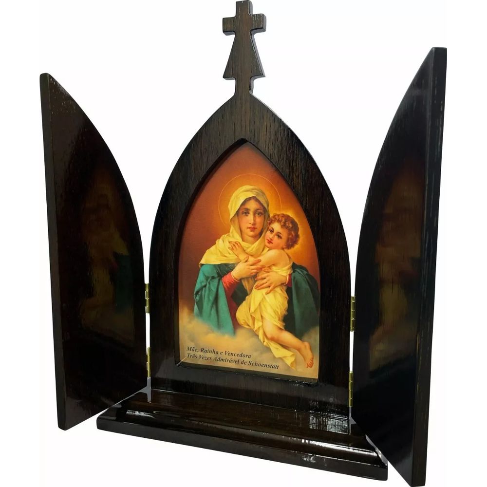 Capela Oratório Mãe Rainha Madeira Original Com Porta 25cm