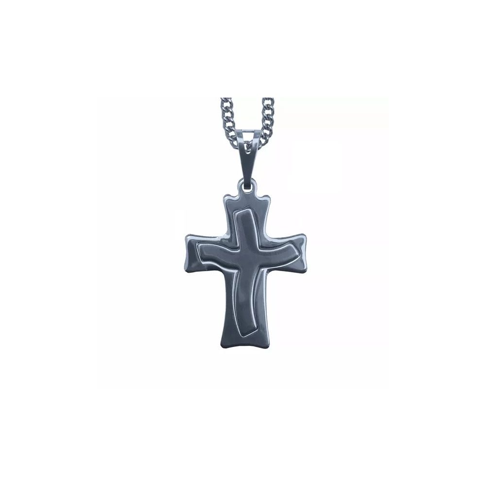 Corrente Colar Com Crucifixo Aco Inox Liso Com Aplique
