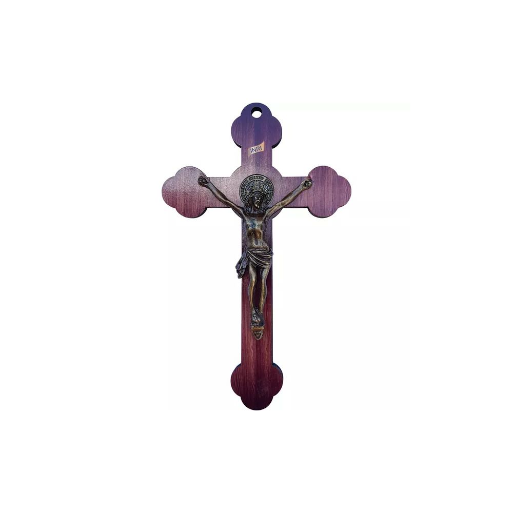 CRUCIFIXO PAREDE MDF COM CRISTO METAL 27CM