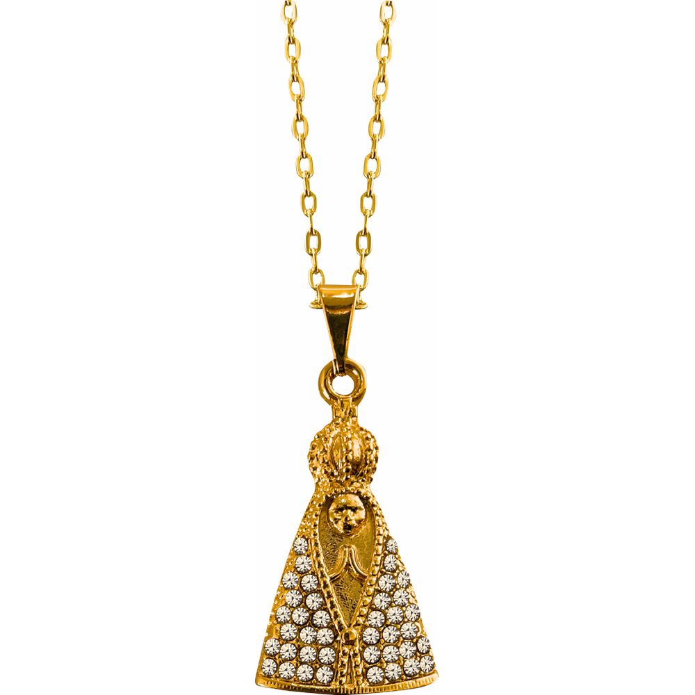 Gargantilha Colar Pescoço Folheada a Ouro Nossa Senhora Aparecida Rodium Mf118